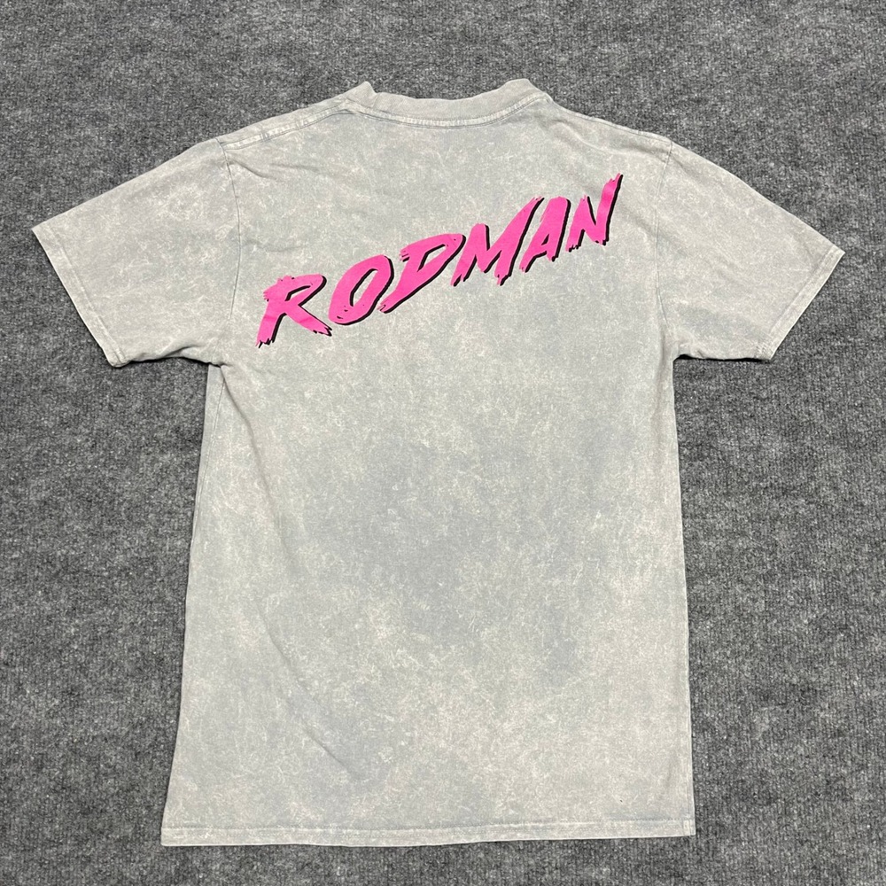 Dennis Rodman Shirt Womens Medium Acid Wash Grey Pink Hair NBA Streetwear Tee - Picture 4 of 9